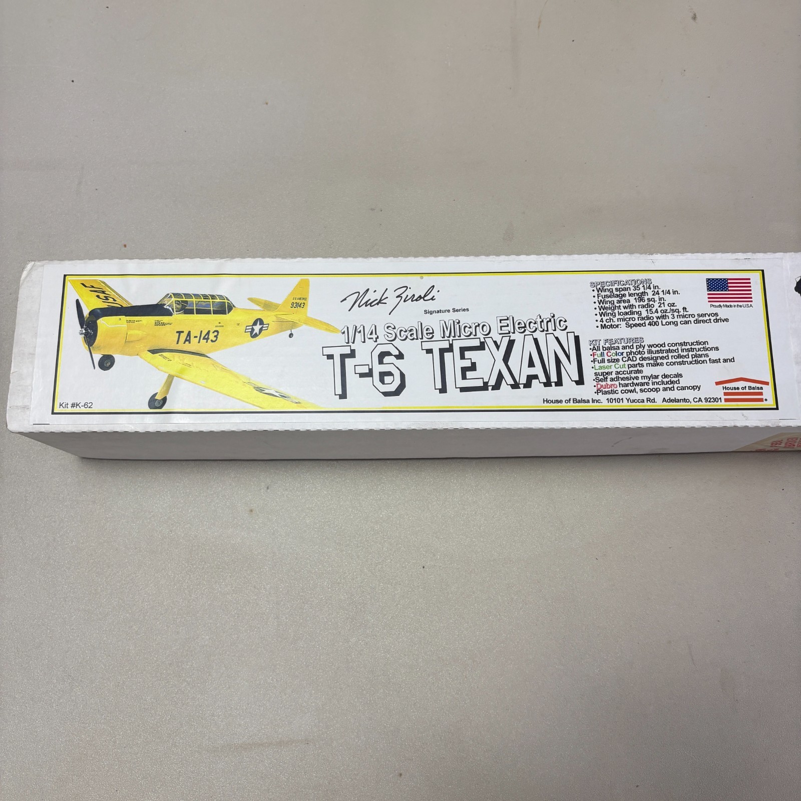 Vintage House of Balsa K-62 T-6 Texan Micro Electric 35" Wing RC Kit Sealed NOS