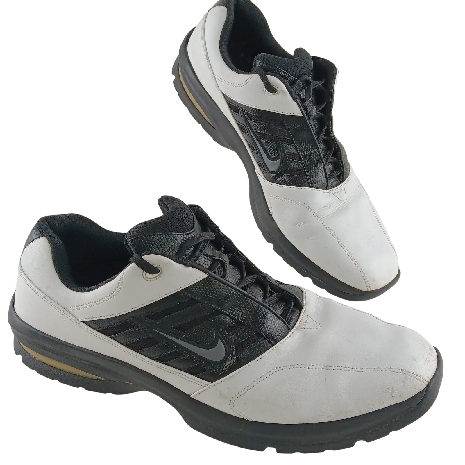 Nike Golf Shoes Mens US 13 White Black Leather Spiked Cleats 312358-101 Sneakers