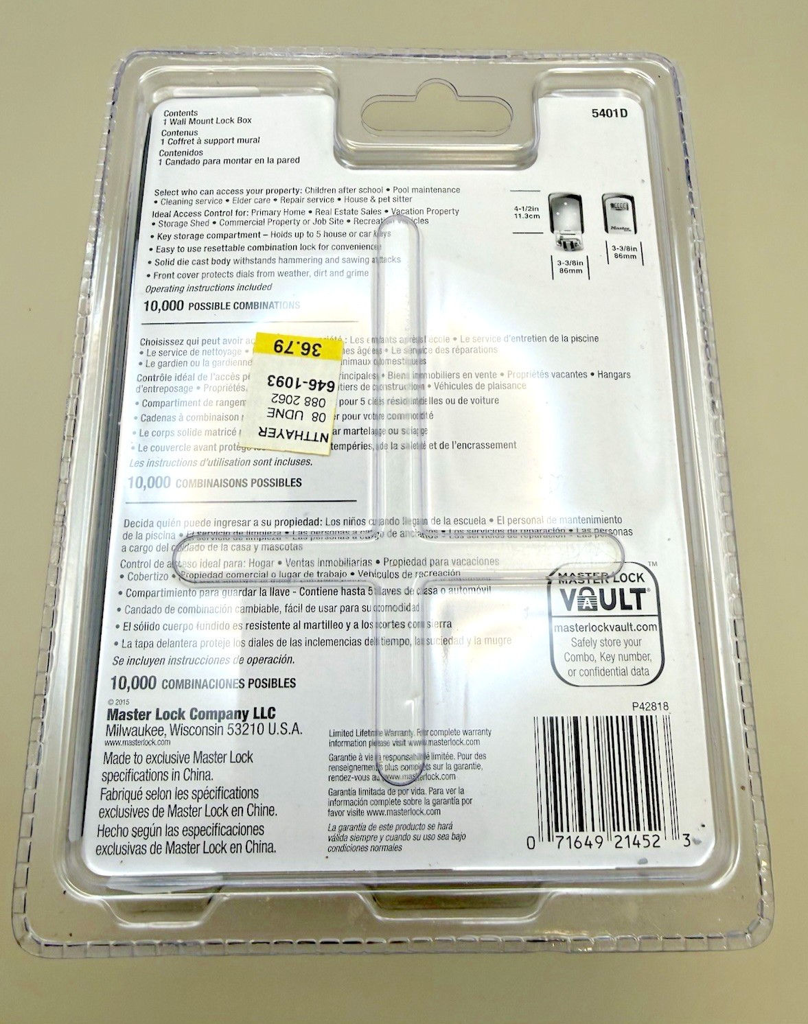 Master Lock 5401D Wall Mount Lock Box Holds 5 Keys-Combination Dials-New Sealed