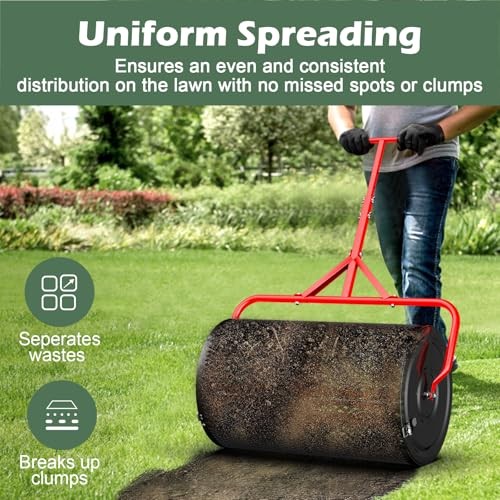 Compost Peat Moss Spreader for Lawn, 24 Inch Compost Roller Spreader 24 INCH