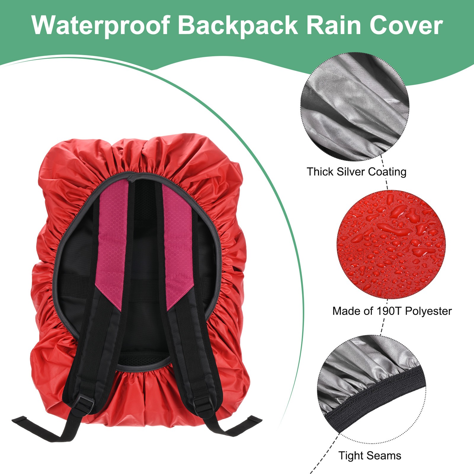 65L-75L Backpack Rain Cover with A Vertical Reflective Strap [Red]