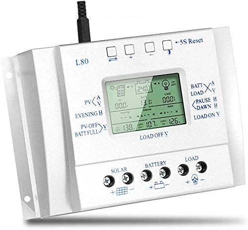Solar Charge Controller 80 amp Solar Panel Regulator with Load Timer, 12V 80A