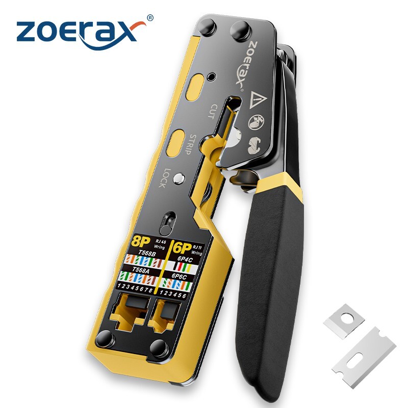 ZoeRax RJ45 Crimp Tool Pass Through Crimper Cutter for Cat6 Cat5 Cat5e 8P8C
