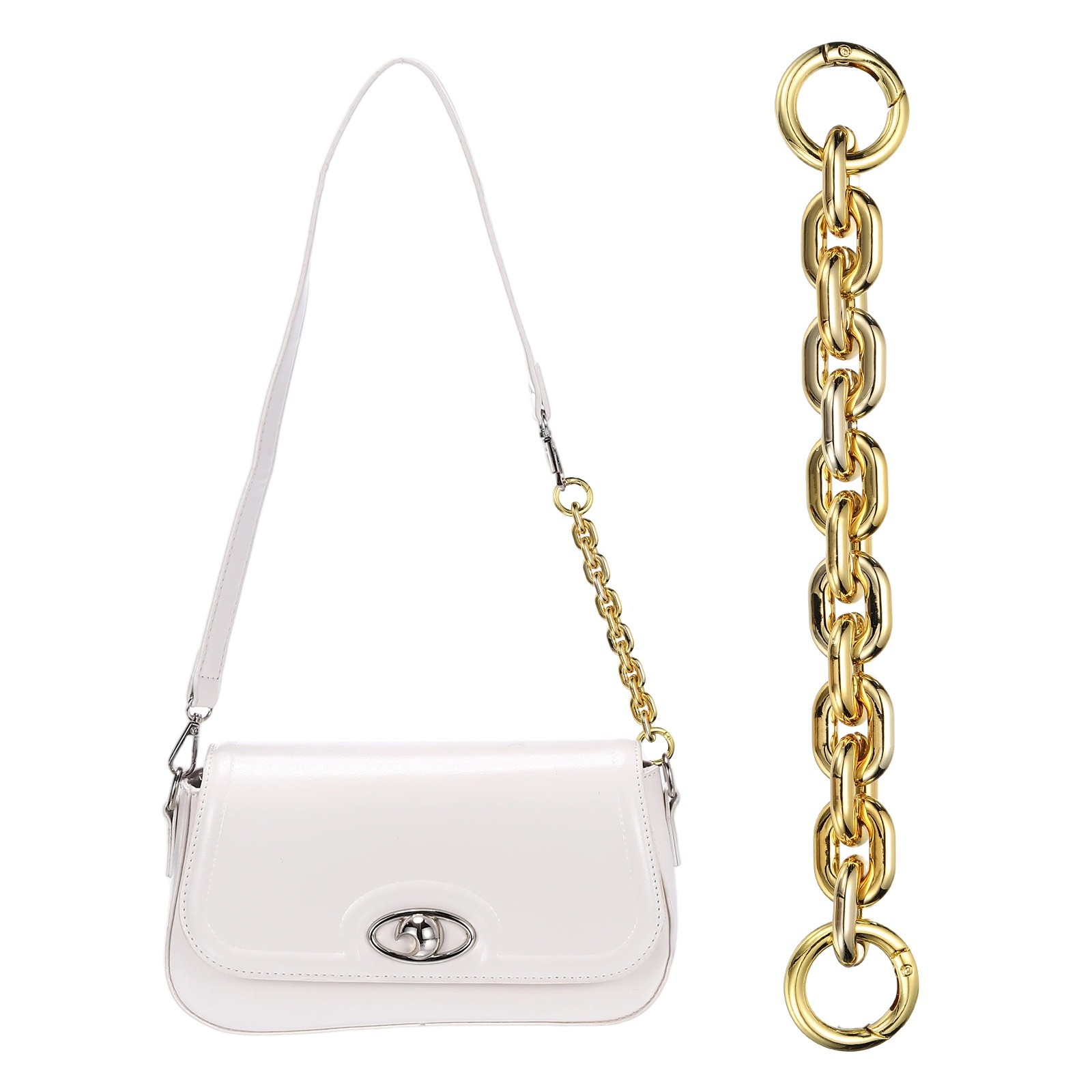 8" Acrylic Purse Chain Handbag Strap with Buckle, Light Gold, 0.7" Width