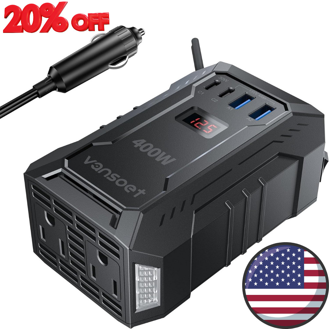 400W Car Power Inverter DC 12V to 110V AC Inverter with PD 30W/15W