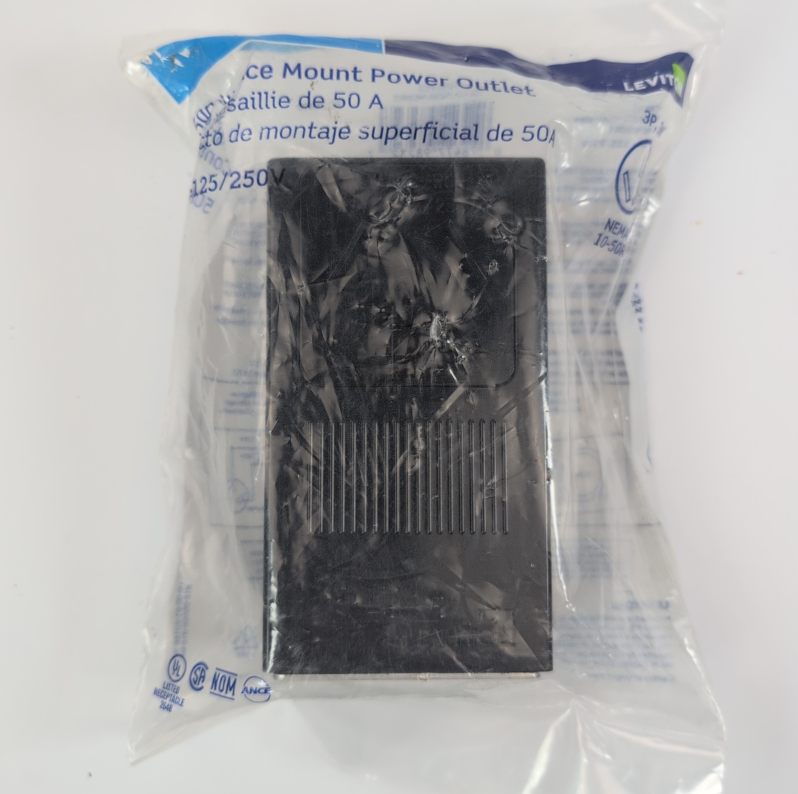 Leviton 05050-P00 50A 125/250V Black Thermoplastic 3-Pole 3-Wire Outlet New