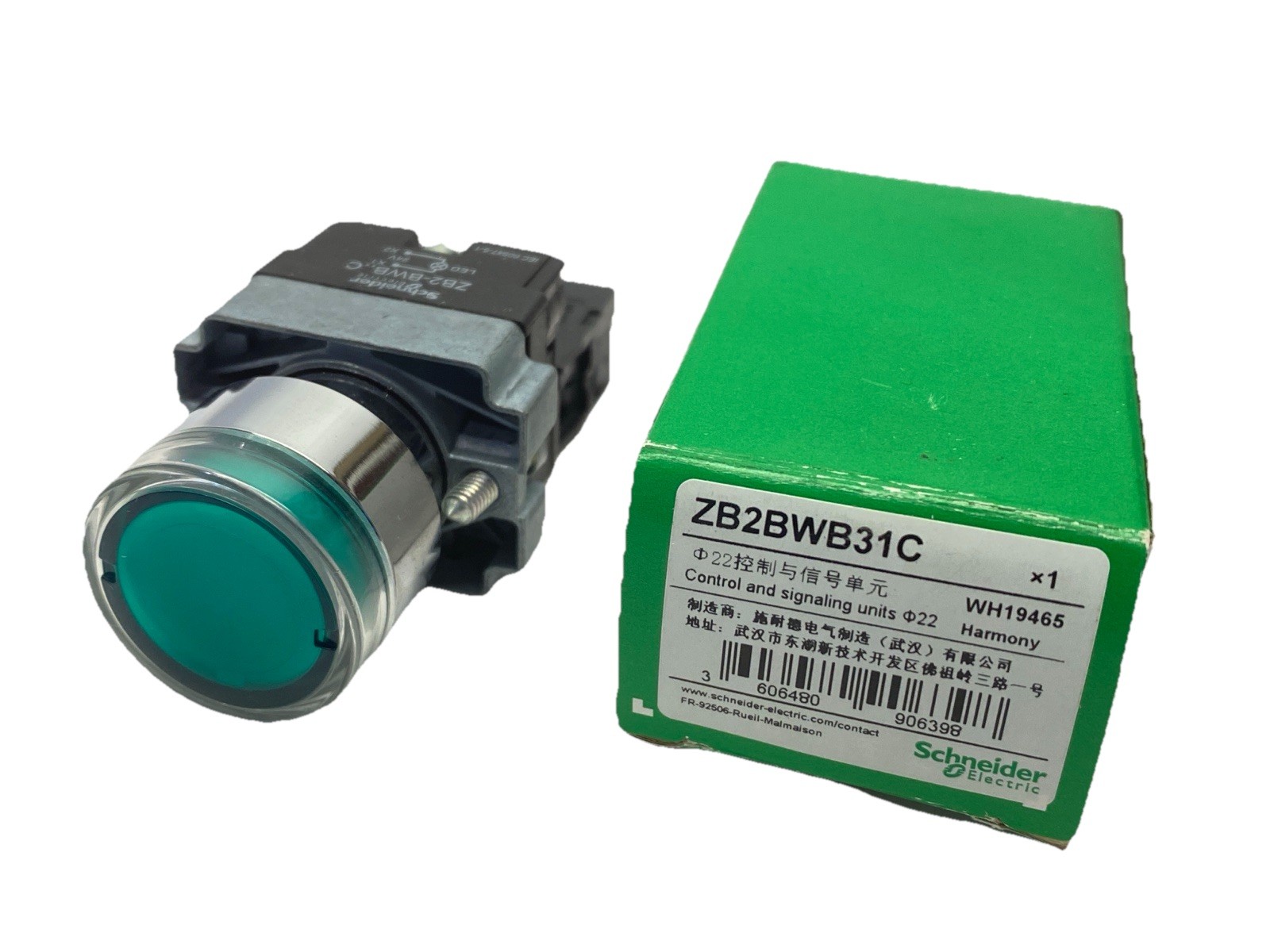 Schneider Electric ZB2BWB31C Metal Series Illuminated Pushbutton Green 24V