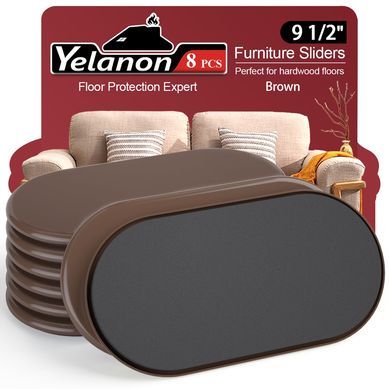 Furniture Sliders - 8 pcs-9 1/2” Brown Furniture Sliders for Carpet Furniture...