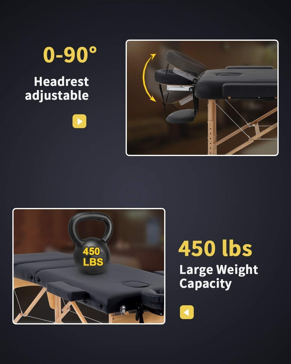Compact Spa Massage Bed with Tool-Free Setup - 24" Wide Adjustable Table