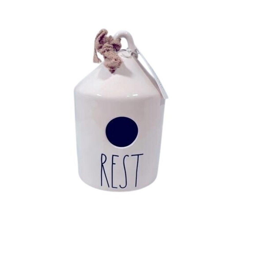 Rae Dunn REST Ceramic Birdhouse Cream Magenta Artisan Collection Farmhouse Decor