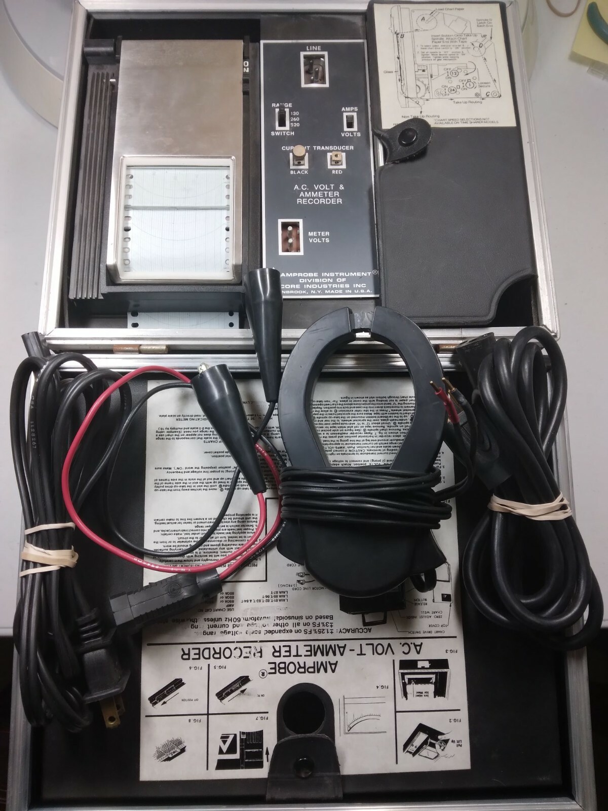 Amprobe Instrument Vintage AC Volt Ammeter, Recorder Chart Printer, Attachments