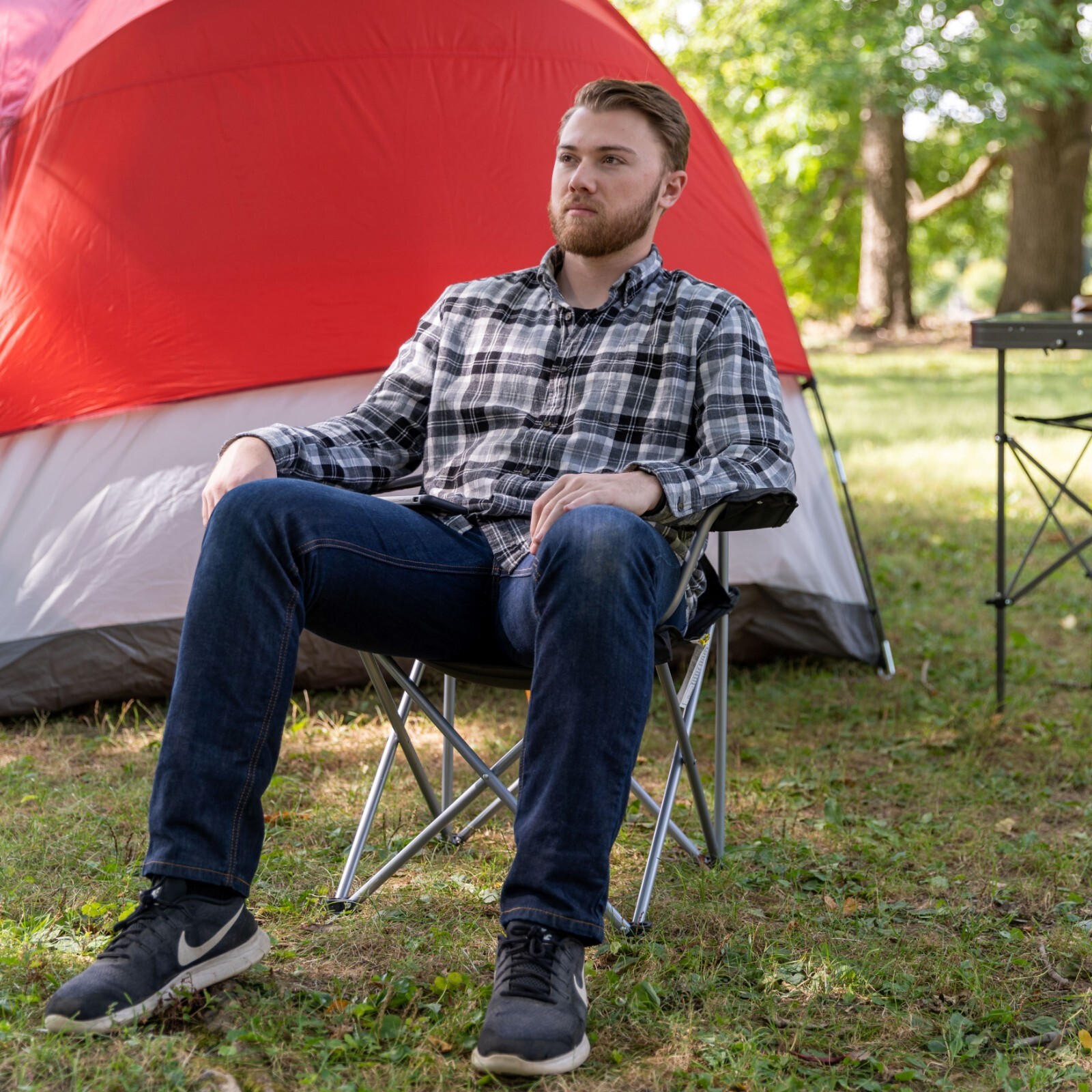 Ozark Trail Basic Quad Folding Camp Chair with Cup Holder, Black, Adult