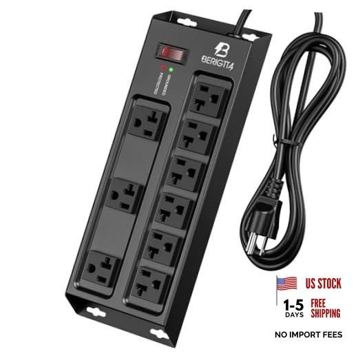 Heavy Duty Metal Power Strip, 20 AMP Surge Protector with 12 Gauge 9 Outlets