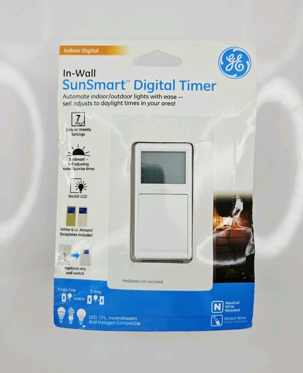 GE SunSmart Digital In-Wall Timer Daily ON/OFF Times Programmable Settings 32787