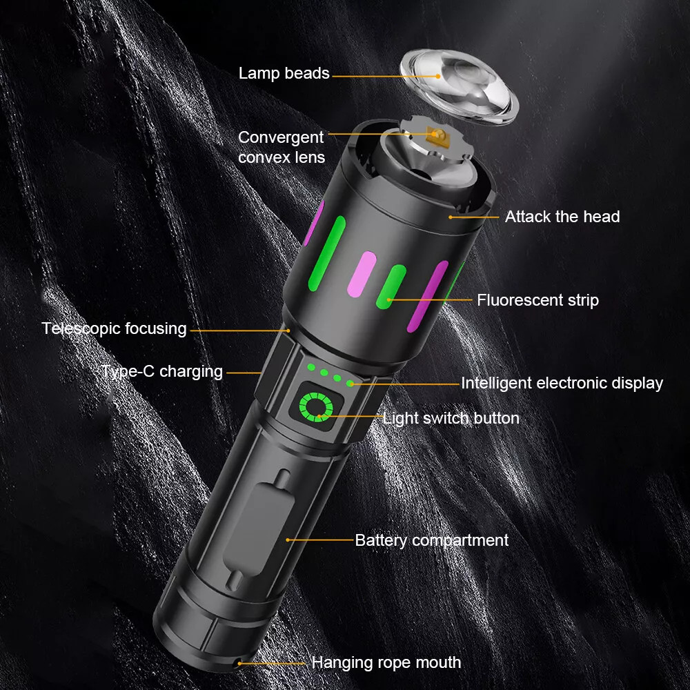 350000000 Lumen Super Bright LED Tactical Flashlight Rechargeable LED Work Light