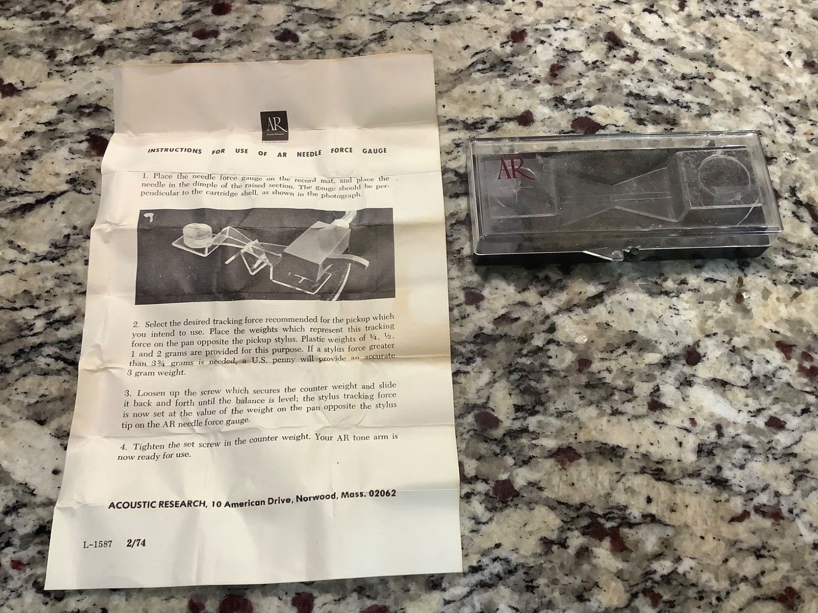 Vintage Boxed Acoustic Research AX Needle Force Gauge with Manual record player