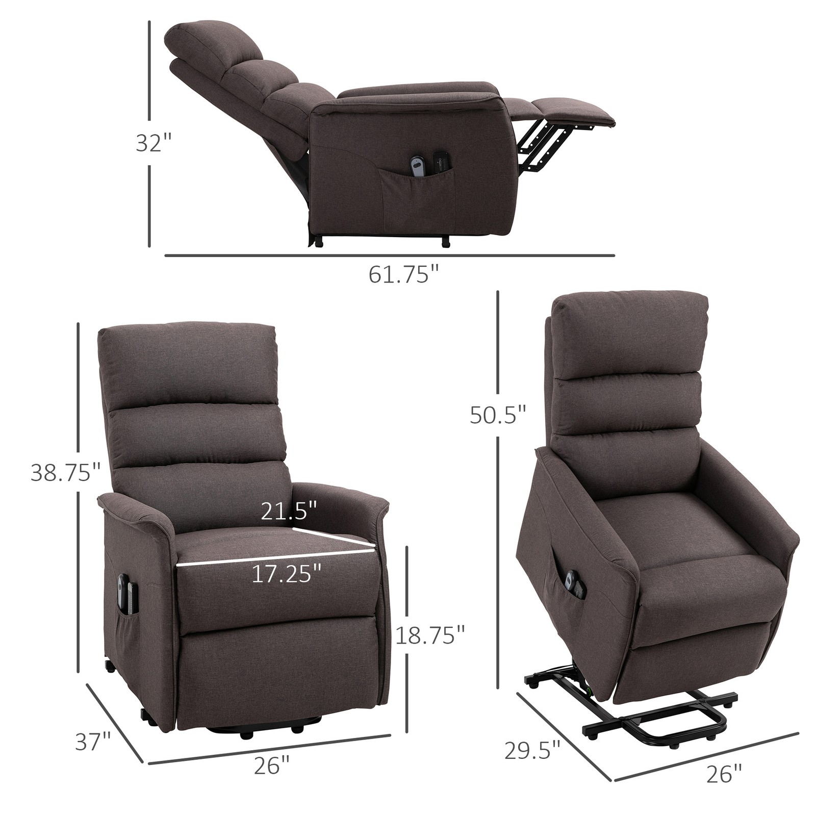 Electric Power Lift Recliner Chair for Elderly with Remote Brown