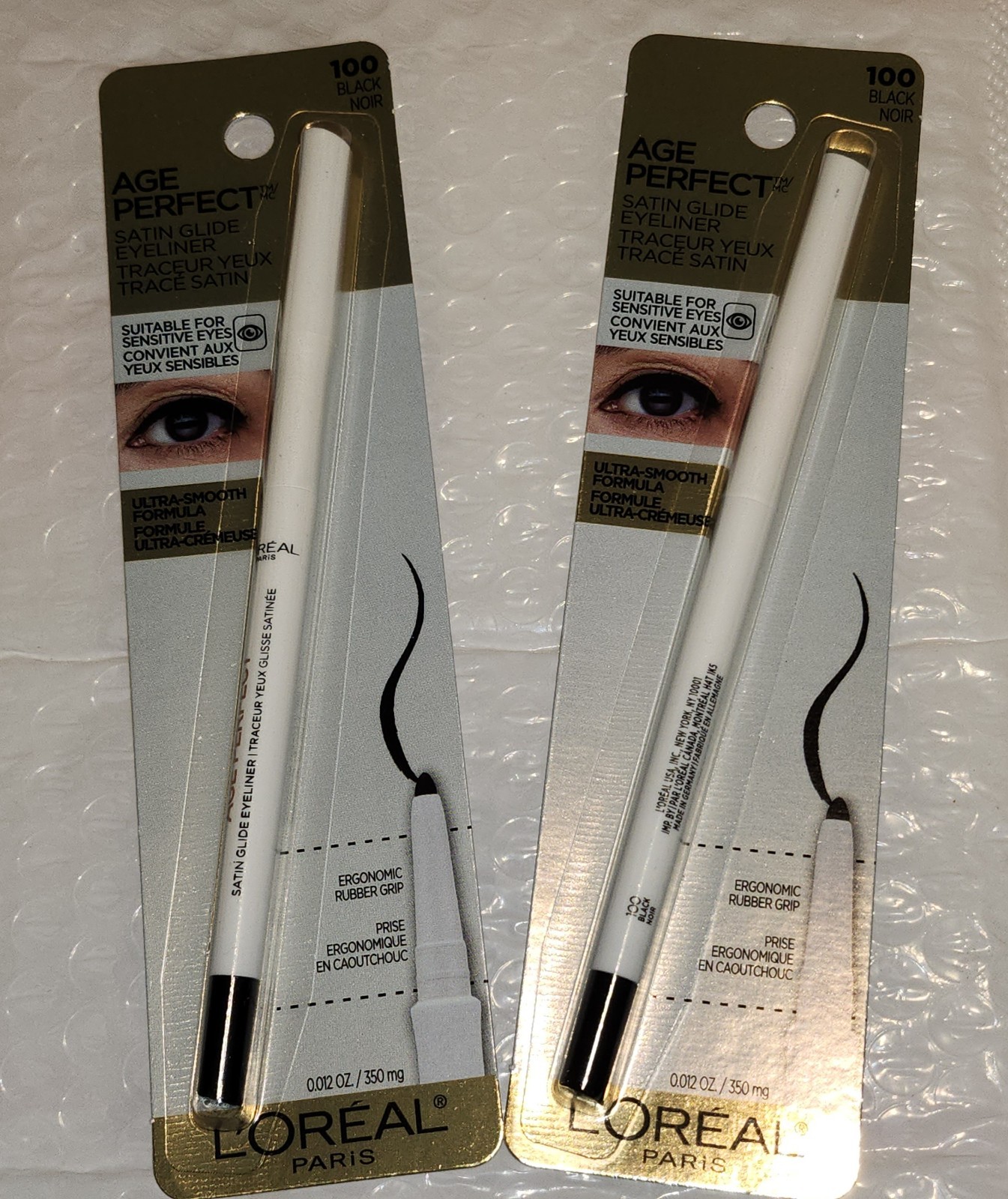 LOT of 2 LOREAL #100 BLACK, AGE PERFECT, SATIN GLIDE EYELINER FAST FREE SHIPPING