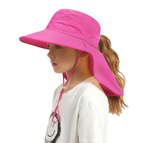 Kids Sun Hat Outdoor UPF 50+ Kids Hat for Boys Girls Bucket One Size Rose Red