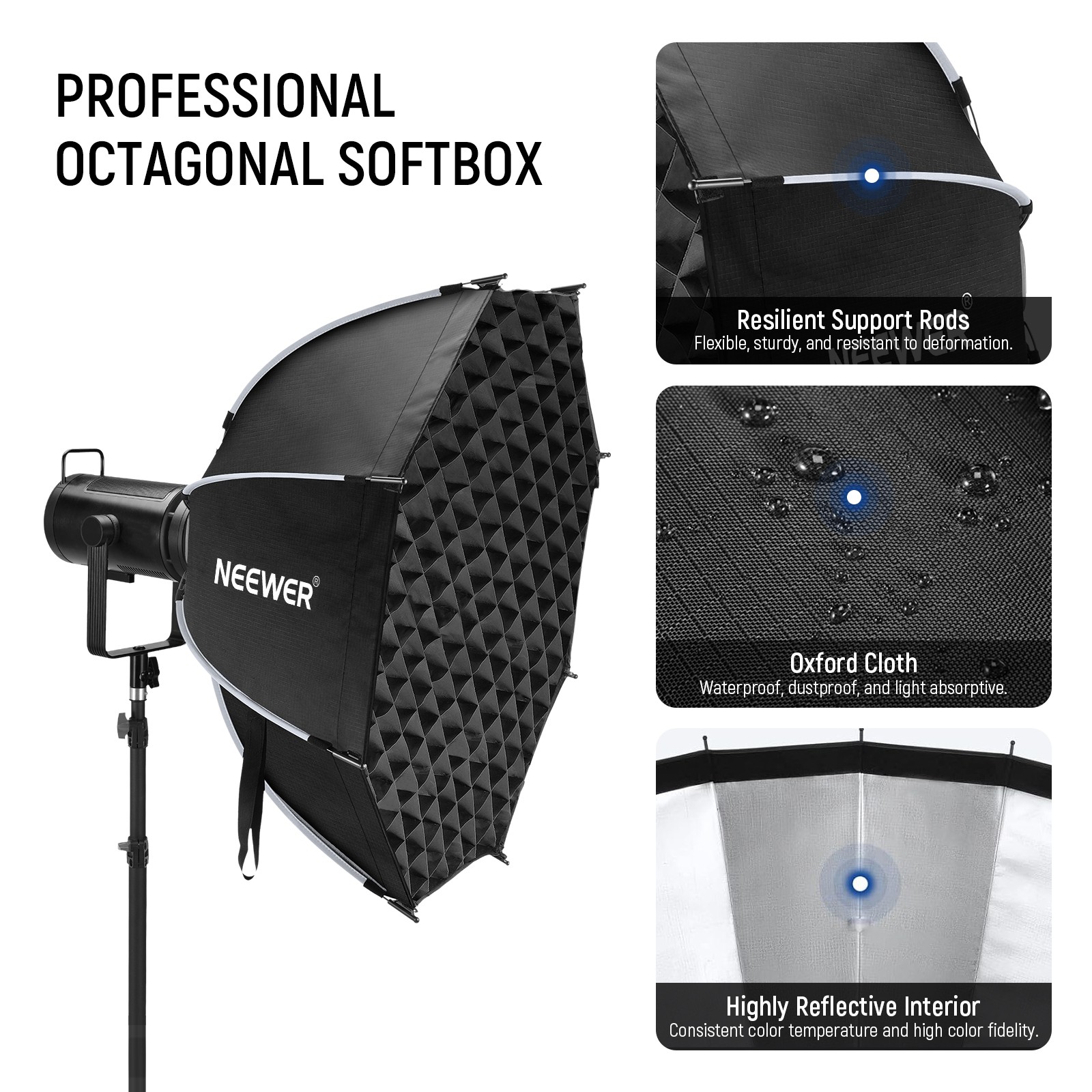 NEEWER NS92PD 35.4" Octagonal Softbox w/Bowens Mount, Diffuser & Grid