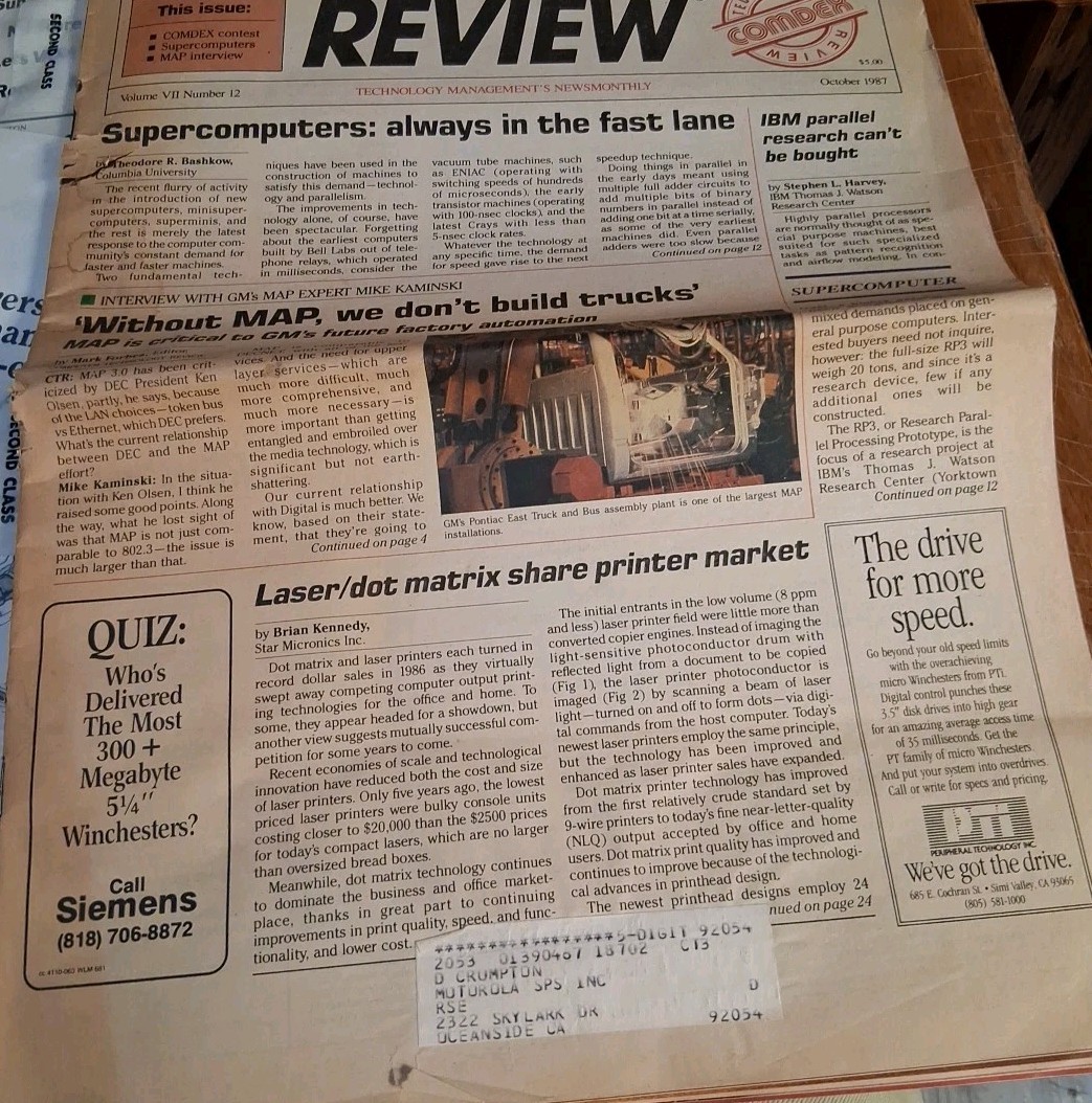VINTAGE 1987 COMPUTER TECHNOLOGY REVIEW TECHNOLOGY MANAGEMENT NEWSMONTHLY