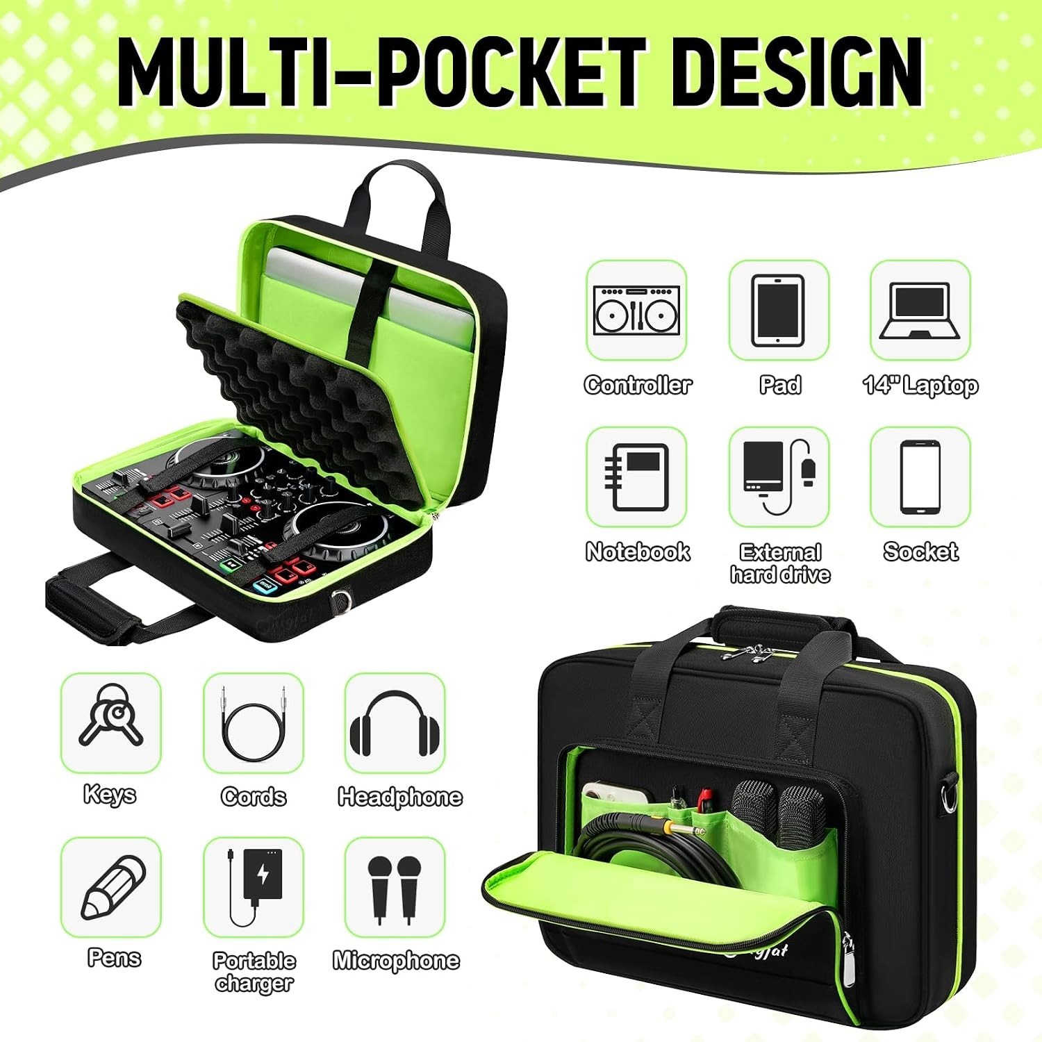 Stylish DJ Controller Bag with Solid Pattern and Organized Storage Compartments
