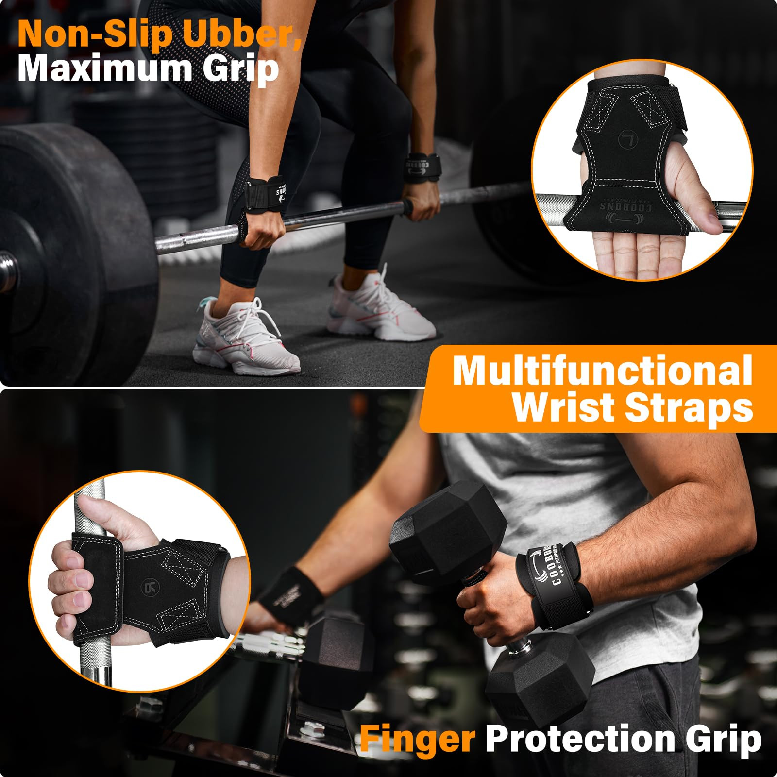 Lifting Wrist Straps for Weightlifting, Double Layer Leather for Weight Lifti...