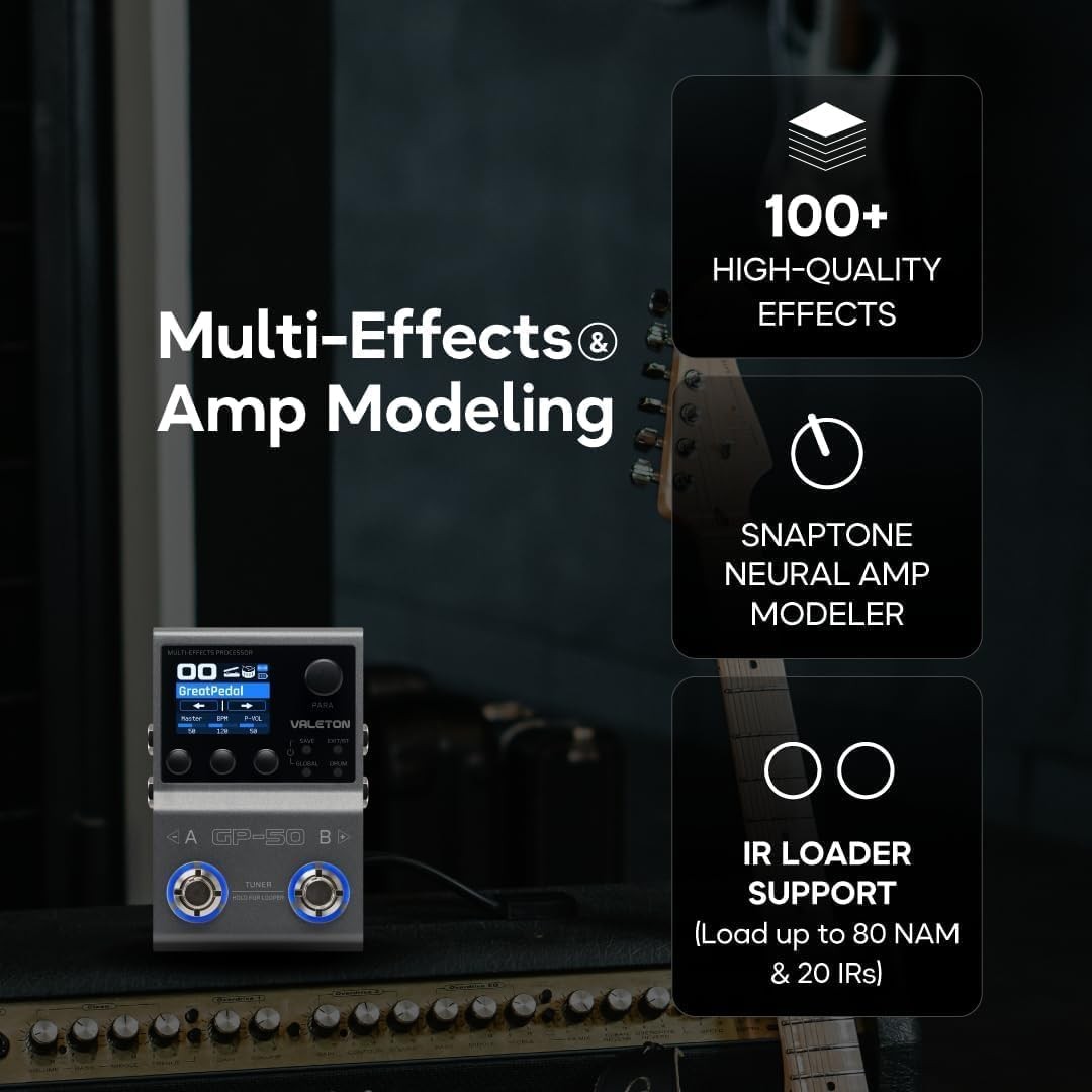 Valeton GP-50 Multi-Effects Processor | NAM & IR Loader for Guitar/Bass
