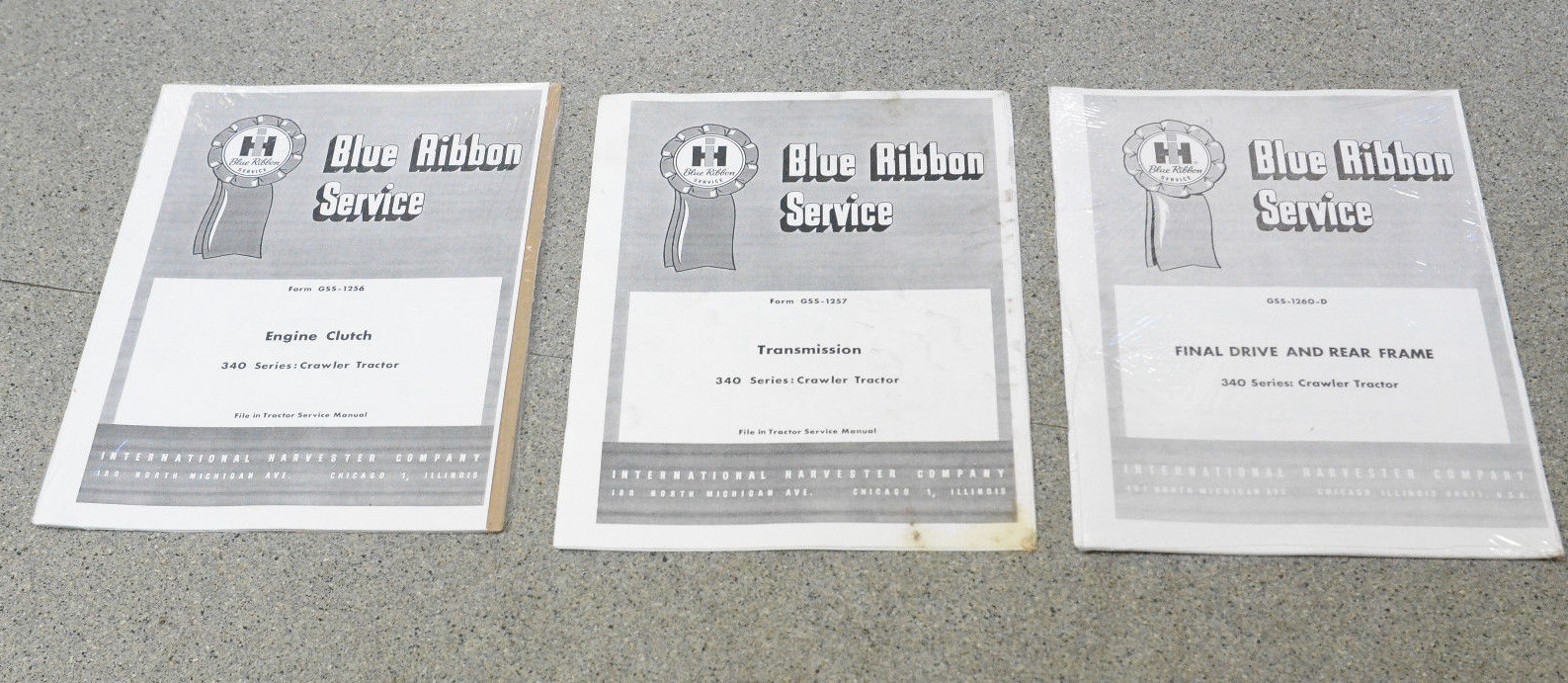 SET OF 3 IH 340 CRAWLER TRACTOR MANUALS: ENGINE CLUTCH,TRANSMISSION,FINAL DRIVE