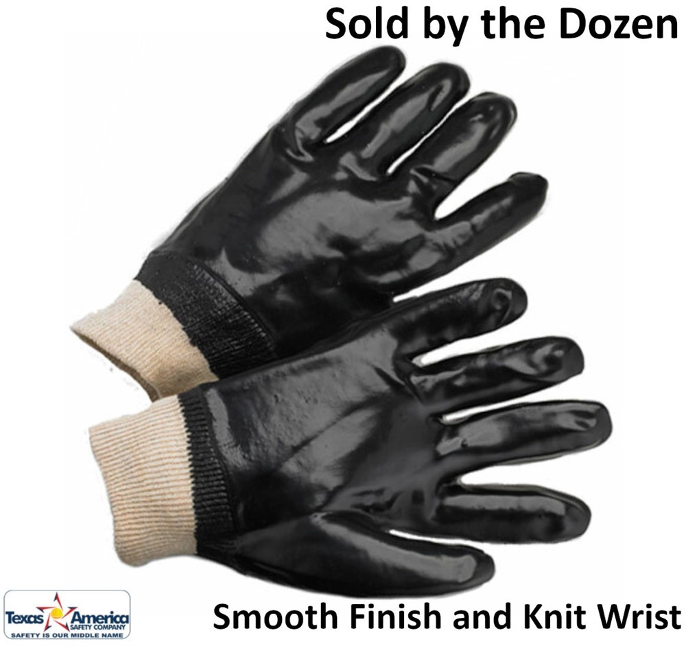 PVC Gloves with Smooth Finish and Knit Wrist (Sold by Dozen) Mens Size