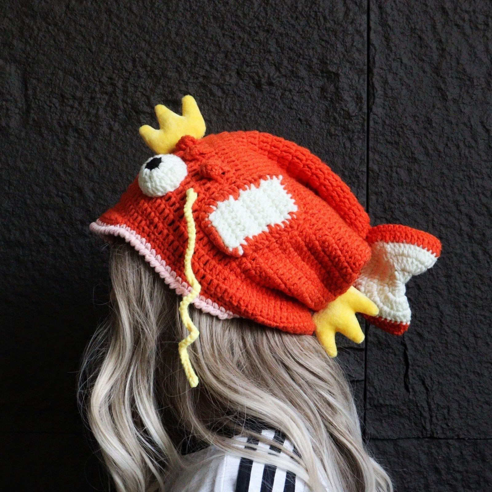 Cartoon Magikarp Hand Knit Woolen Hat Funny Anime Creative Warm Knit Hat CosplzO