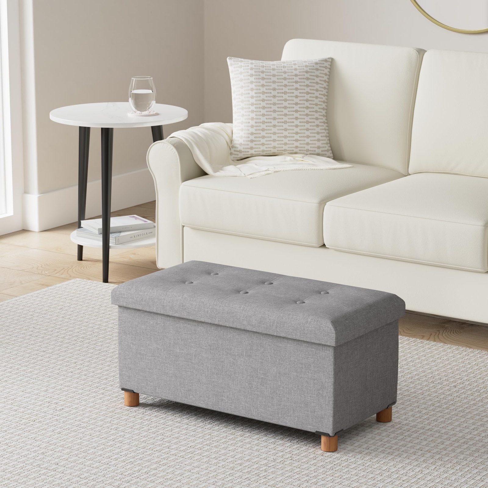 Ottoman With Storage Coffee Table Grey Footreststool Linen Toy Chest With Tray L