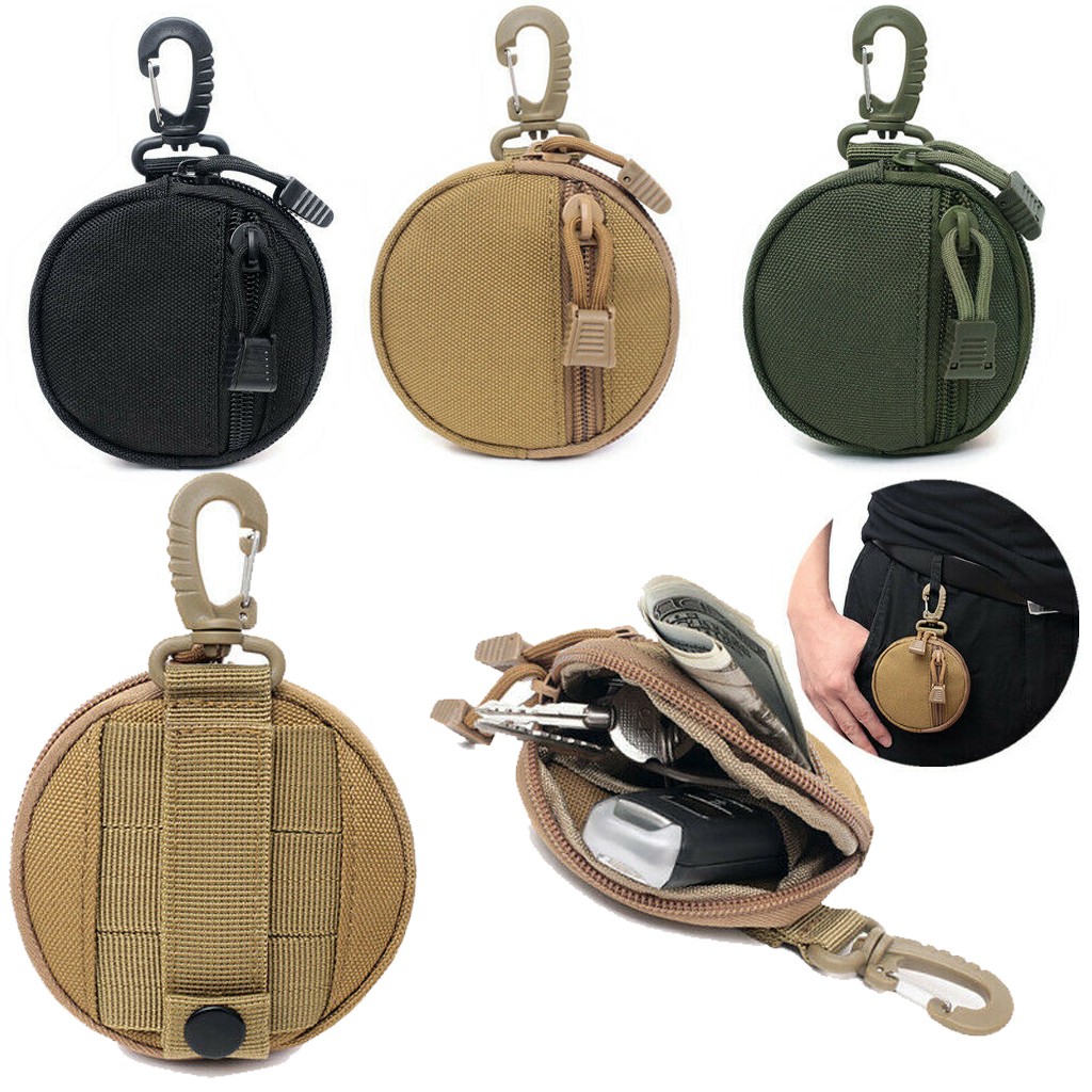 Tactical Molle EDC Pouch Round Zipper Bag Case Coin Purse Keychain Change Wallet