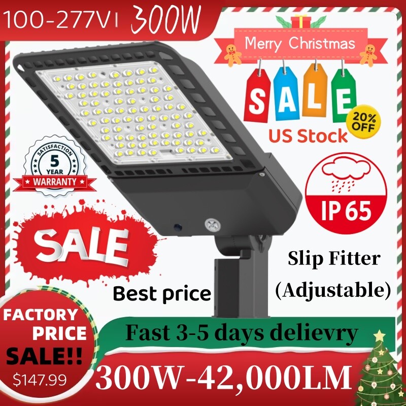 300W LED Parking Lot Light Dusk-to-Dawn Commercial Street Shoebox Light USA&TX