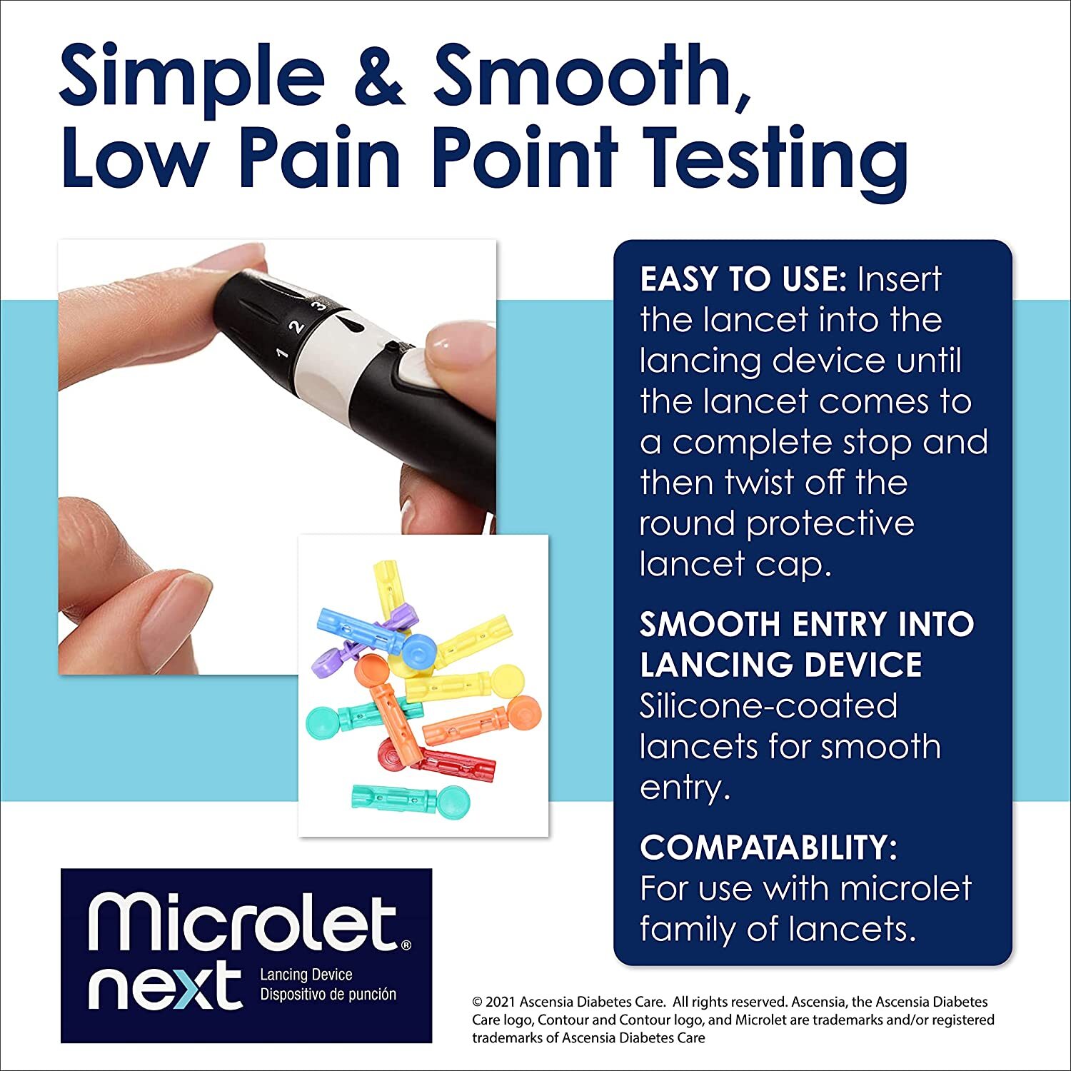 Microlet Next Lancing Device Kit 5 Clear Depth Settings with Safety Lock Endcap