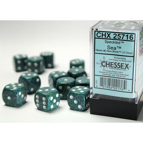 Chessex 16mm d6 Set Speckled - Sea w/White (12) Dice LOTR Warhammer