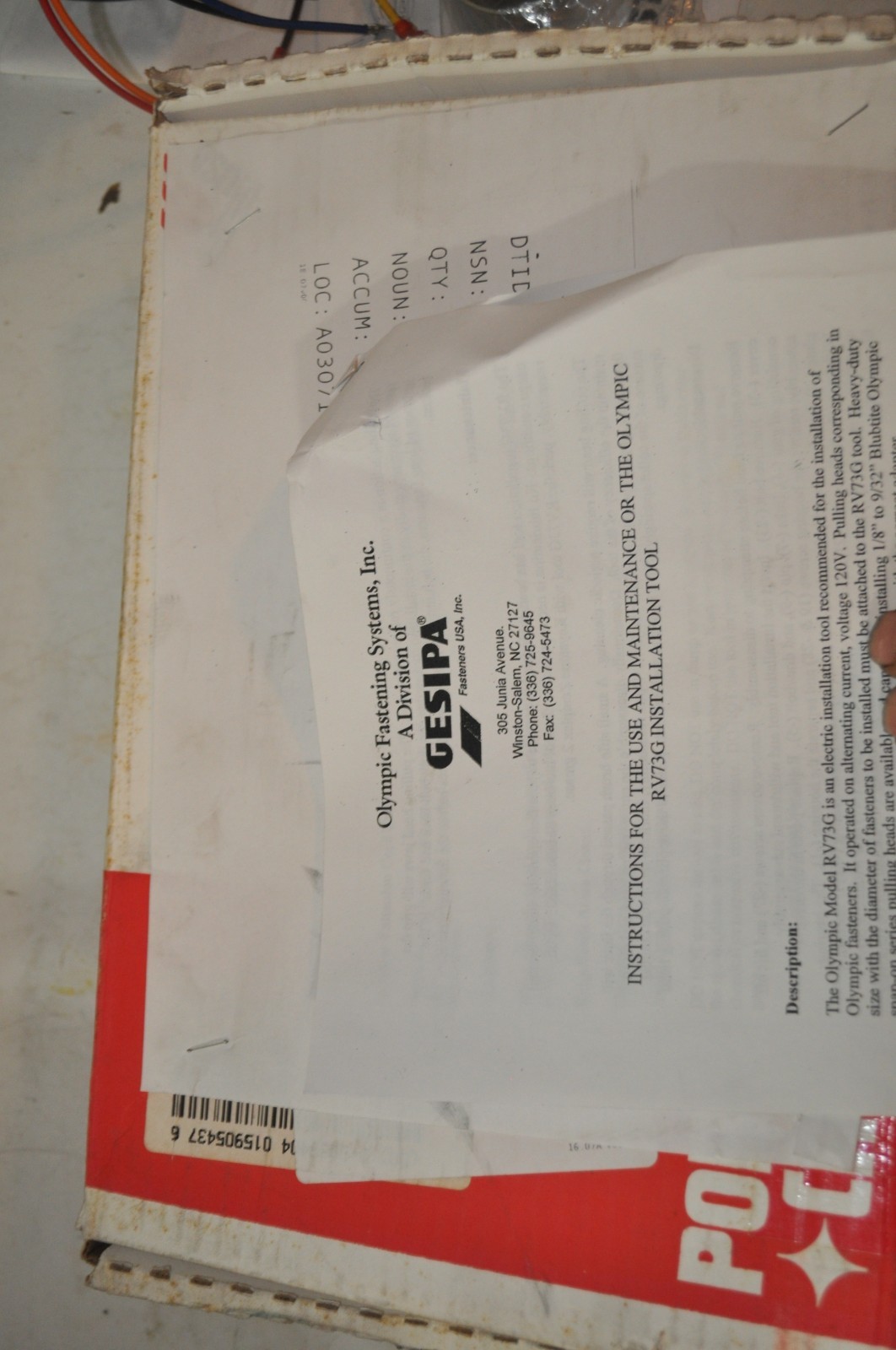Olympic RV73G RIVITER PORTER CABLE NEW