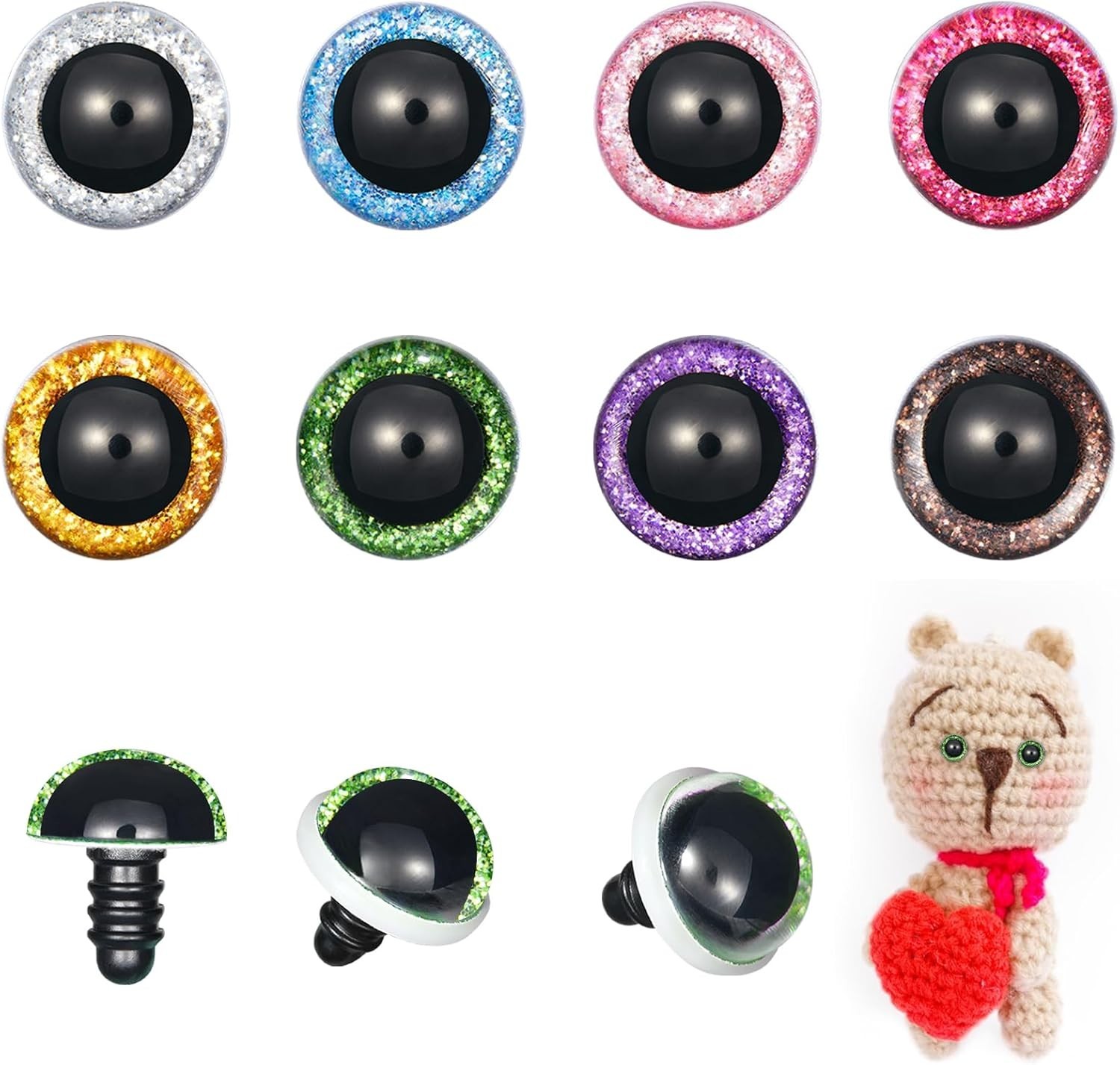 120pcs 18mm Safety Eyes for Amigurumi Glitter Plastic Safety Eyes for Crochet...