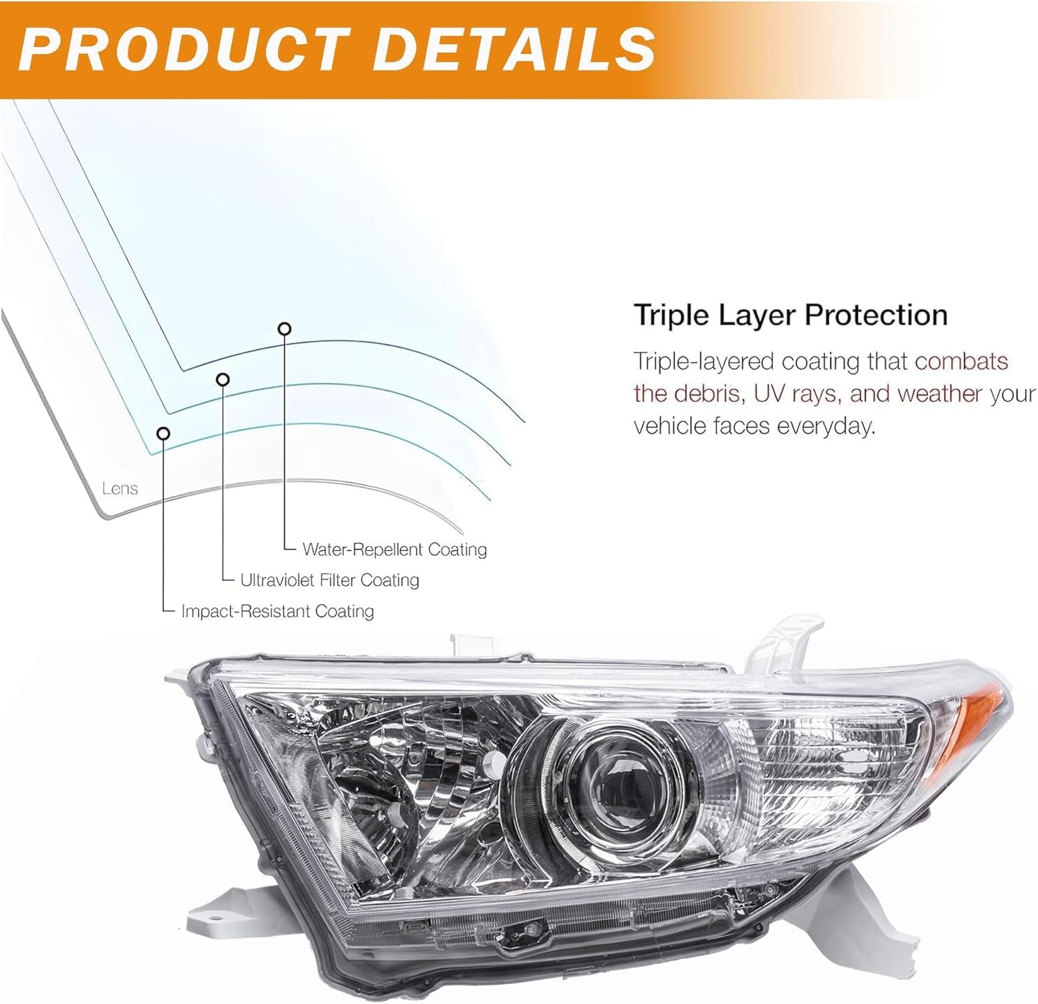 Headlight Assembly Compatible with 2011 2012 2013 Toyota Highlander Headlamp Pai