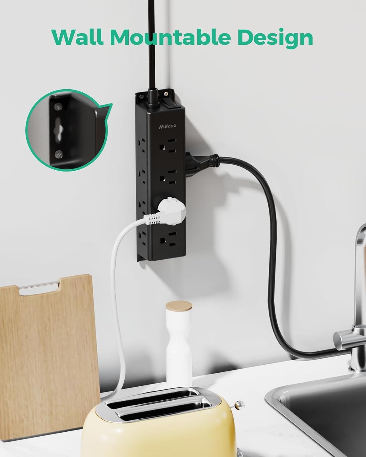 Surge Protector Power Strip 12 Widely Spaced Multi Outlets Wall Mount 3 Side