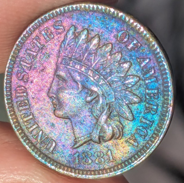 1881 Indian Head Cent Uncirculated Rainbow Colorful Toned