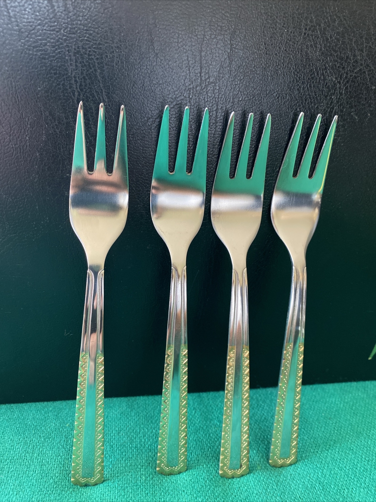 New 4 SOLIGEN GERMANY 18/10 Stainless & GOLD Accent Flatware Forks