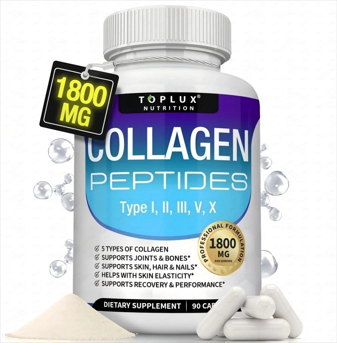 Toplux Collagen Peptides - with Multi-Type Collagen & Vitamins- 90 Capsules