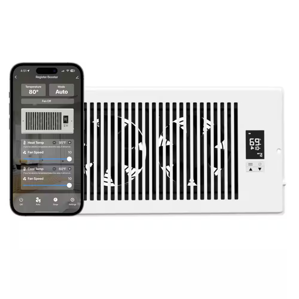 194 CFM 6 In. X 12 In. Register Booster Fan with Automatic Thermostat and App Co
