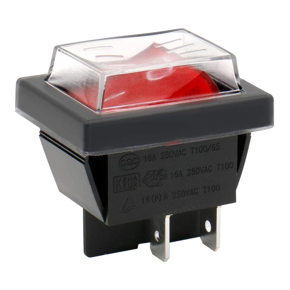 2Pack Rocker Switch On-Off DPST 4 Terminals Red Light 16A 250VAC Cover
