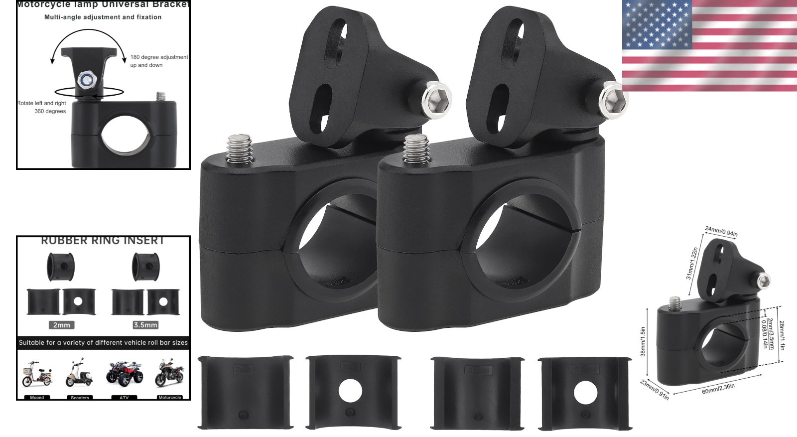 Durable Light Bar Mounts for UTV/ATV - Polished 360-Degree Angle Adjustable