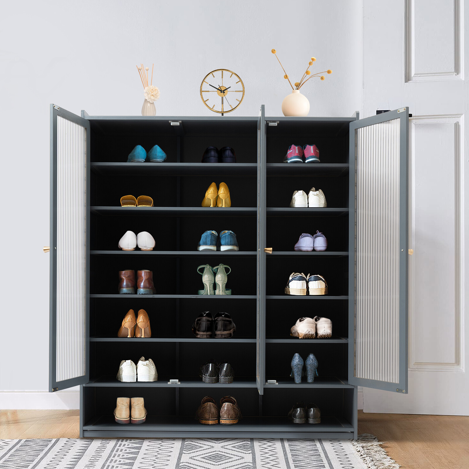 8 Layers Entryway Shoe Storage Cabinet Shoe Storage Rack w/ 3-Door Shelves