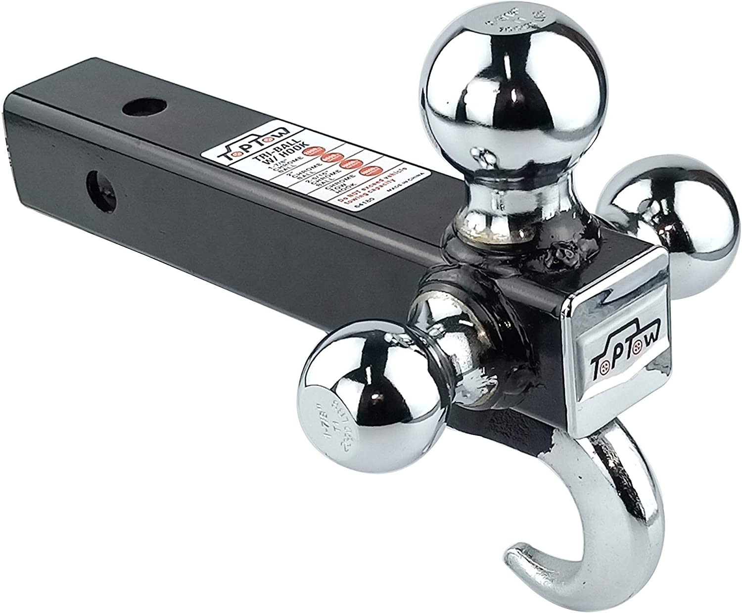 Trailer Receiver Hitch Triple Ball Mount With Hook Chrome Balls Alloy Steel NEW