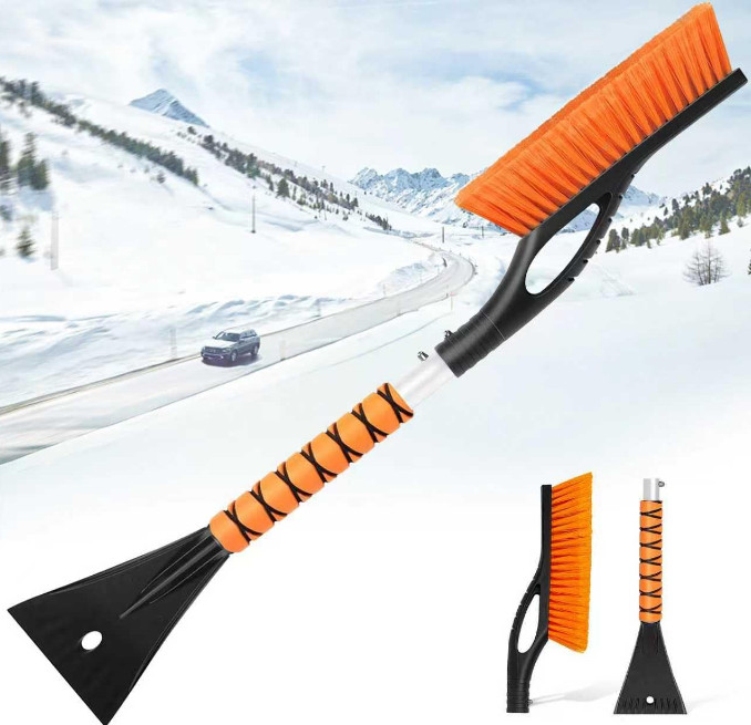 27" Car Snow Brush & Ice Scraper – Detachable Winter Tool with Foam Grip Handle