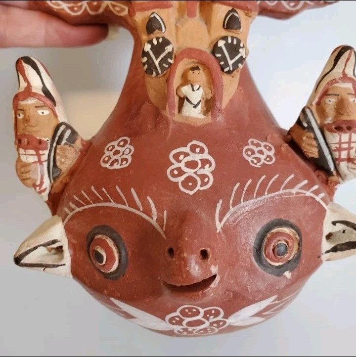 VTG Peruvian Red Clay Luminary Quinua Triple Candelabra Ceremonial Peru Folk Art